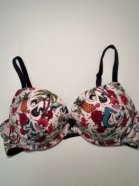 Torrid Curve Retro Tattoo Print Push Up Plunge Bra 40D